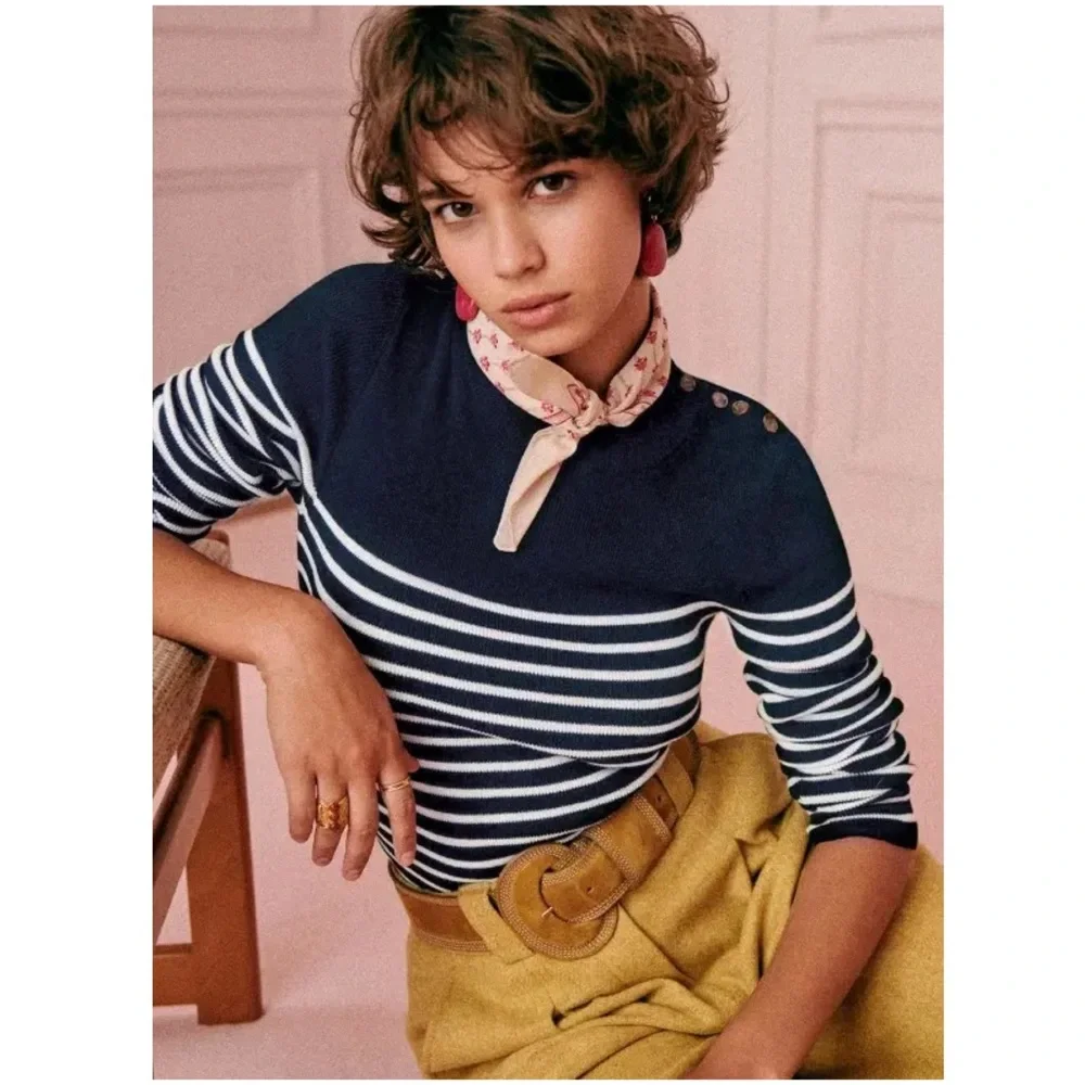 SÉZANE Martin Knit Sweater - Navy/Ecru